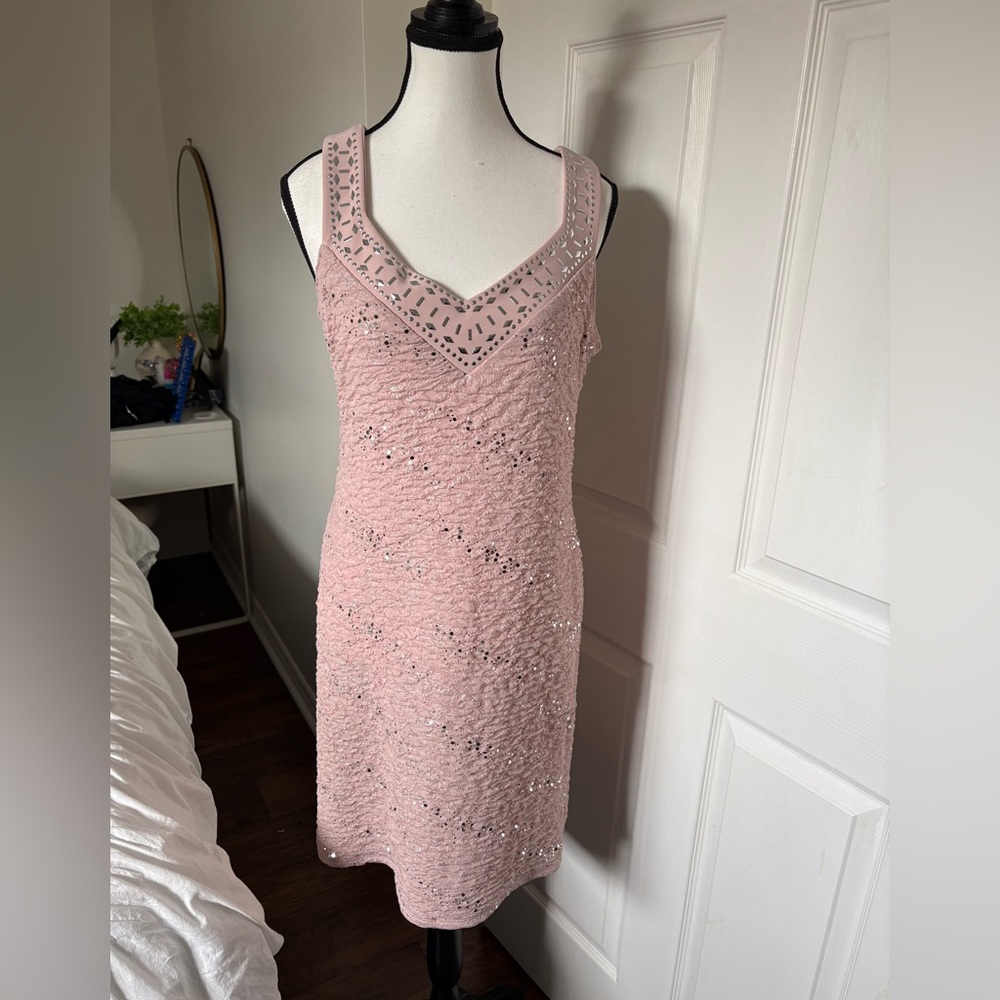 Frank Lyman Blush Pink Rhinestone Cocktail Dress Size 12